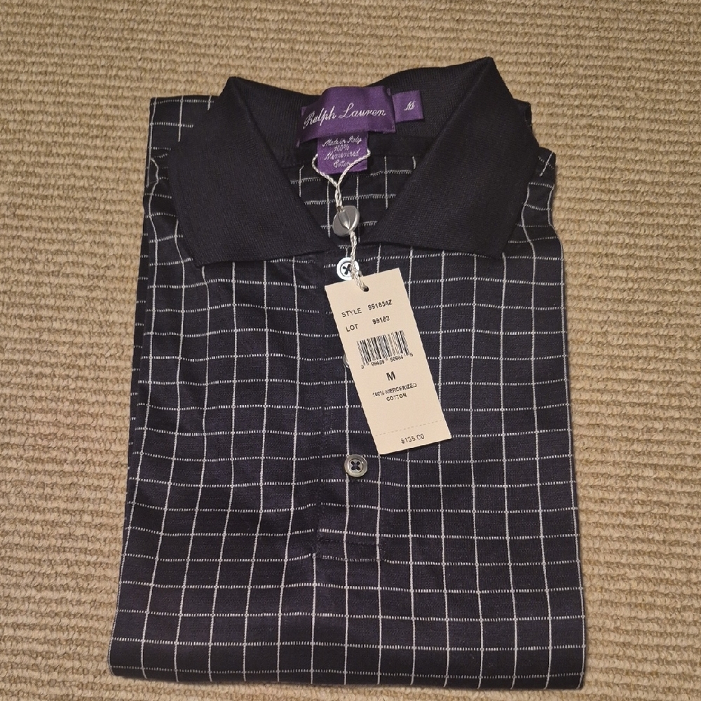 Ralph Lauren Men’s Navy Polo with White Windowpane Check